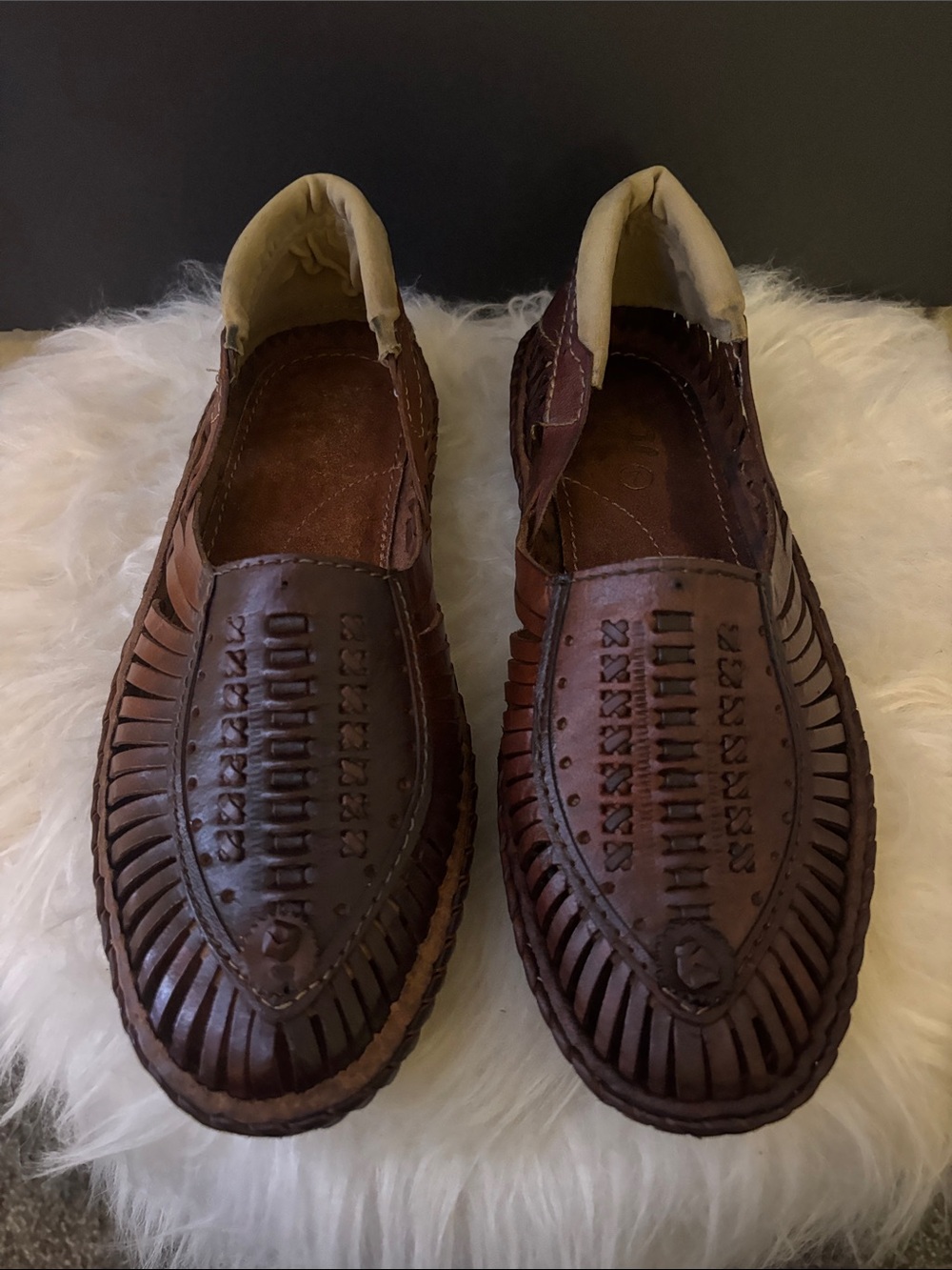 Men's Brown Leather Woven Slip-On Loafers